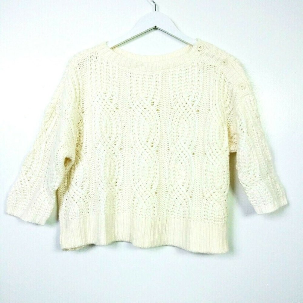 Ann Taylor Cream cable Knit Cropped Sweater Large